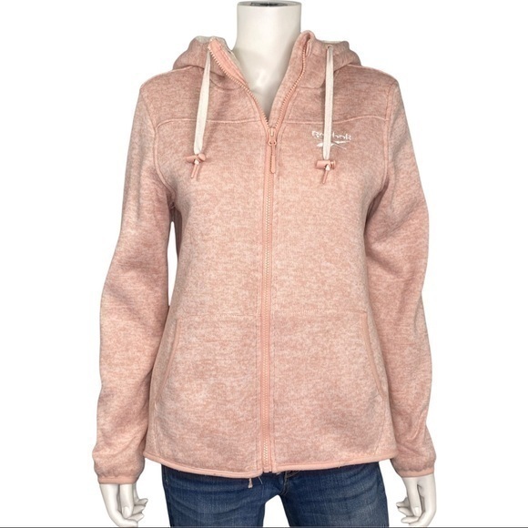 Reebok Blush Pink Sherpa Zip Up Hoodie Fleece Jacket Athletic Athleisure M Cozy - Picture 2 of 7